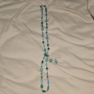 Elegant Blue Beaded Necklace and Earring Set